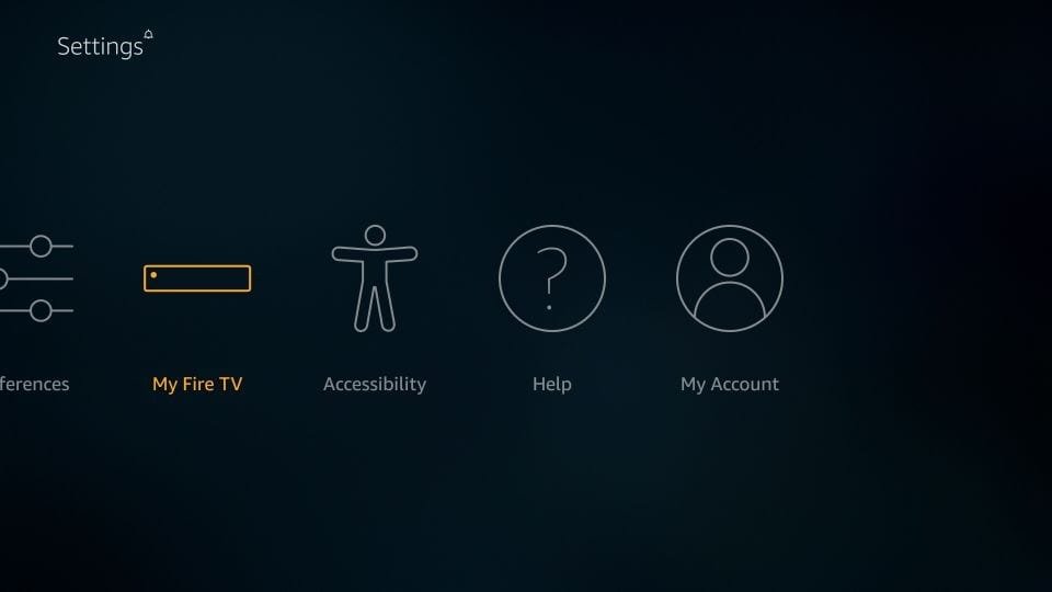 FireStick Settings menu with My Fire TV option