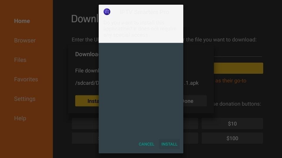 Downloader prompting to install the downloaded APK