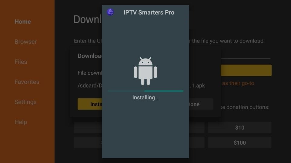 FireStick showing installation in progress