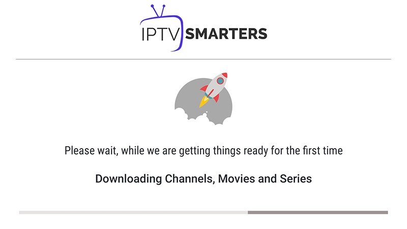 IPTV Smarters app screenshot showing the connection loading screen