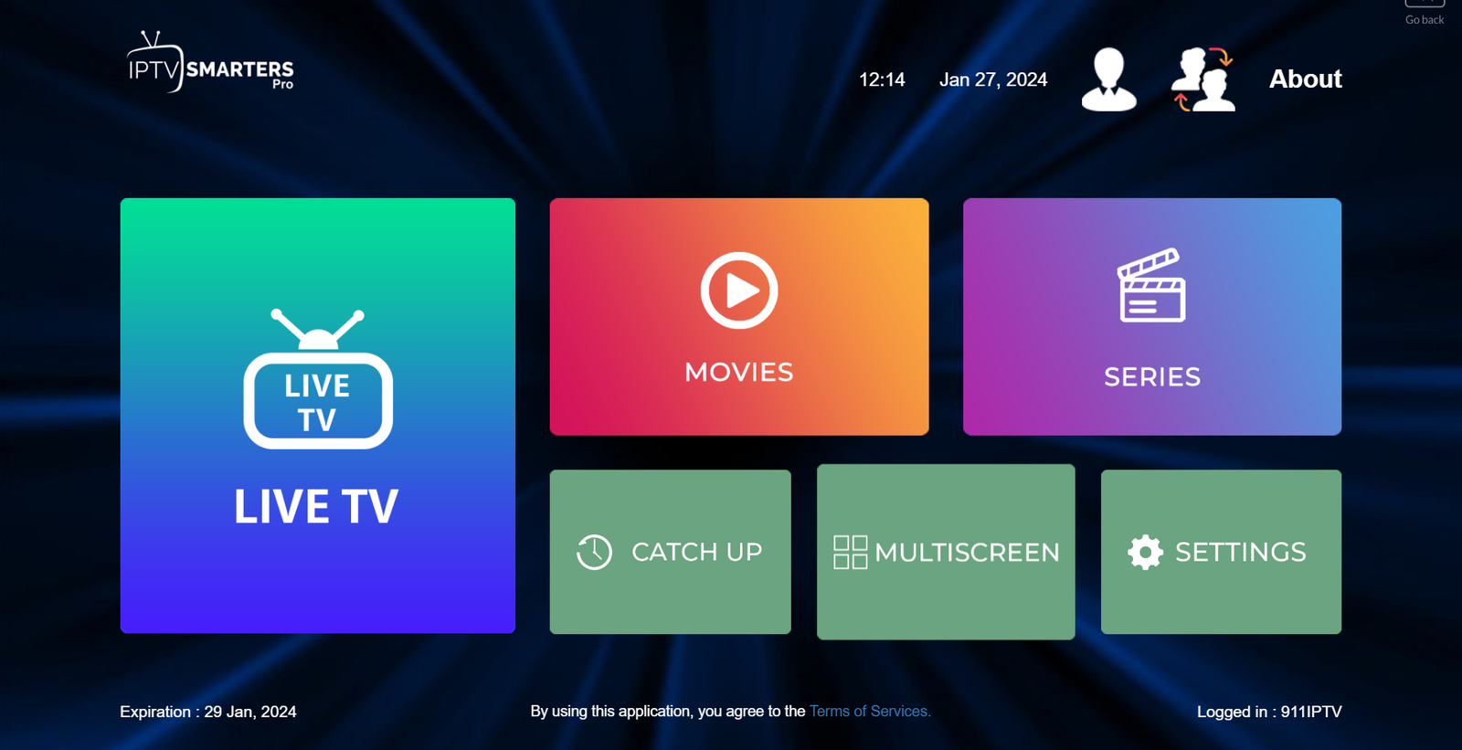 IPTV Smarters app screenshot showing the Live TV icon