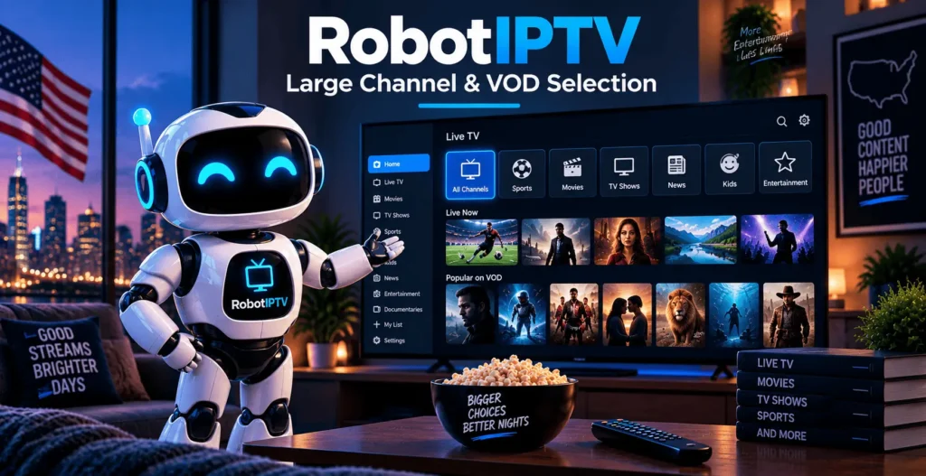 RobotIPTV best IPTV USA for a large channel and VOD selection